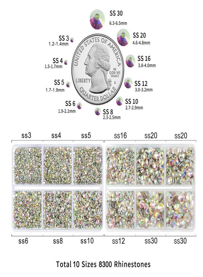 Beadsland 8300PCS Flatback Rhinestones, AB Crystal Rhinestone Round Crystal Rhinestones for Crafts, Mixed 10 Sizes with Wax Pencil and Tweezer Kit, SS3-SS30, Crystal AB - Image 4